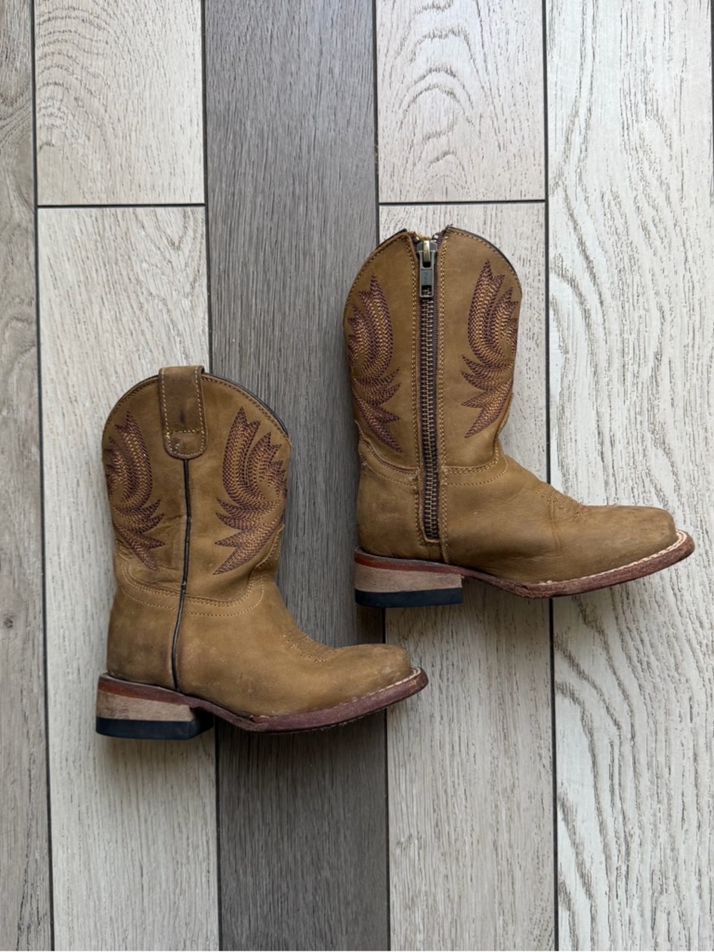 JINETES Kids Tan Western Pull-On Boots with Side Zip size 9